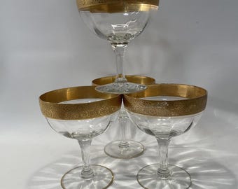 4 copas Tiffin Franciscan Melrose Champagne Margarhitta con borde dorado