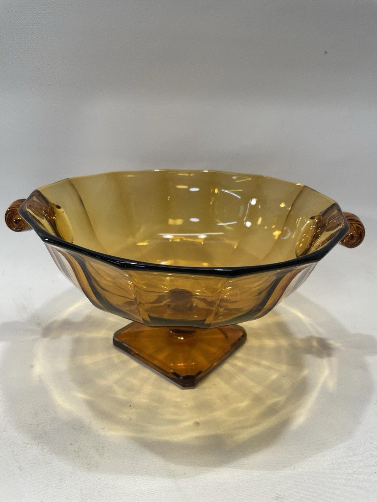 Large Vintage Indiana Glass Amber Teardrop Pedestal Compote