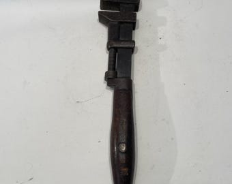 Llave inglesa antigua de L. Coes: mango de madera de 38 cm, Worcester, MA, 1884
