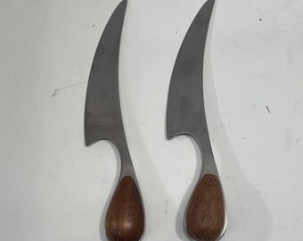 2 Vintage Dansk Designs Cheese Knife MCM Torun Made Denmark Teak Handle 6&quot; Blade