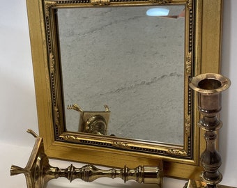 Miroir carré doré Robert Grace - Renouveau victorien des années 80 - Richement sculpté