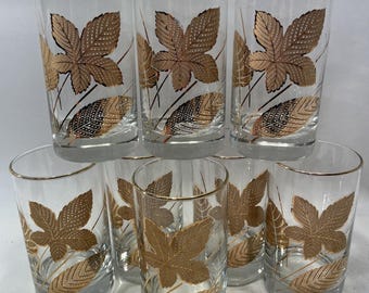 Vasos Libbey con hoja de oro, vasos para jugo, borde dorado transparente sin esmerilar, juego de 8