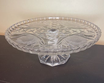 Vintage Crystal Cake Stand Pedestal 11.5" Floral Etch HEAVY