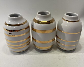 Kahler Omaggio 3 jarrones de porcelana en miniatura, Reckweg Nordentoft, dorado
