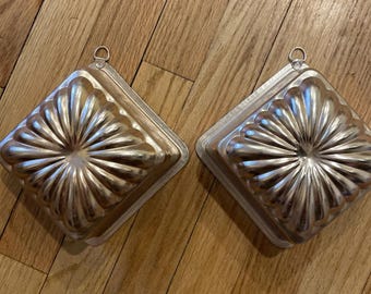 1 molde colgante para pastel de gelatina de cobre cuadrado con forma de diamante y crisantemo, 3 tazas y media