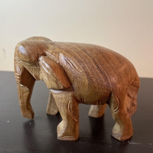 VINTAGE Wooden Elephant Statue Hand Carved SOLID Wood NO Tusks