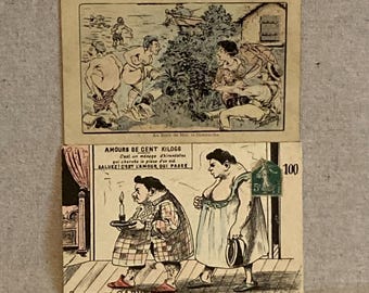 Two Vintage French Comical Postcards - ORIGINAL - Circa early 1900s