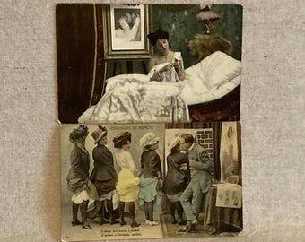 Two Vintage Colorized French Postcards - "Concours de Beaute" - Circa 1920s