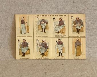 Vintage Humorous French Postcard - Circa early 1900s - "Une séance a la Chambre"