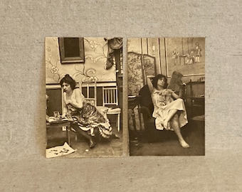 Two Original Risqué French Photo Postcards - Circa early 1900s