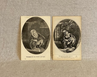 Two Vintage French Humorously Illustrated Postcards - ORIGINAL - "Necessite n'a Point de loi"