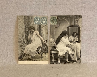 Two Original Risqué French Photo Postcards - Circa early 1900s