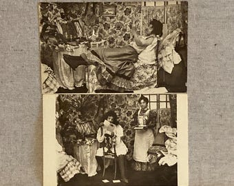Risqué Postcard, Parisiennes Fin De Siecle 1 & 2, PRINTED PHOTO Original Postcard