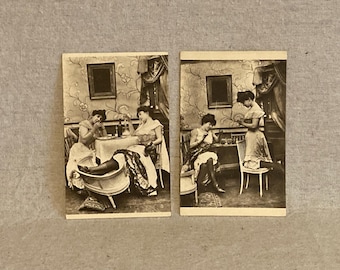 Two Original Risqué French Photo Postcards - Circa early 1900s