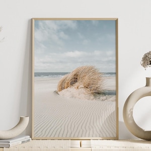 Mural de parede de praia, fotos de sala de estar bege, pôster de mar, decoração de parede boho, dunas, arte de parede neutra, imagens de natureza, decoração de parede escandinava