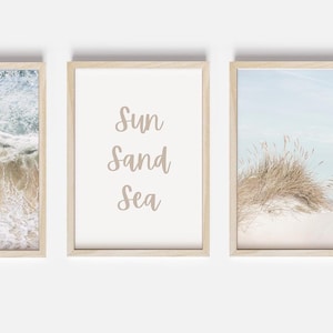 Neutral Beach Wall Art, Coastal Print, 3 Piece Wall Art, Boho Decor, Beach Wall Art, Bedroom Print Set, Beach Poster, Ocean Print