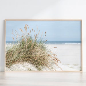 Pôster Praia do Mar do Norte, Fotografia Marinha, Foto de Grama, Imagem de Sala de Estar, Pôster Escandinavo, Imagens de Parede Marítimas,
