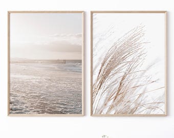 2 Piece Wall Art, Neutral Beach Wall Art, Coastal Print, Boho Decor, Beach Wall Art, Bedroom Print Set, Beach Poster, Beachy Prints, Grass