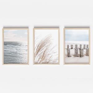 3 Piece Wall Art, Neutral Beach Wall Art, Coastal Print, Poster Beach Beige, Boho Decor, Beach Wall Art, Bedroom Print Set, Ocean Print,