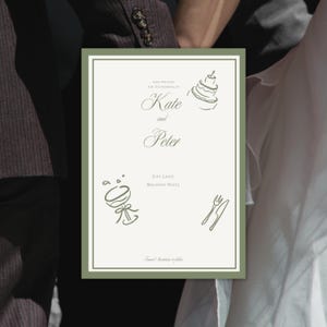 Whimsical Green Wedding Save the date Template Canva Editable Invite