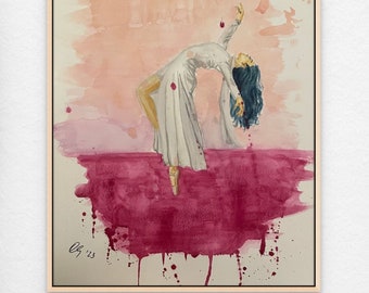 Original Watercolour painting of ballerina, dancer, movement, ballet, figure, portrait