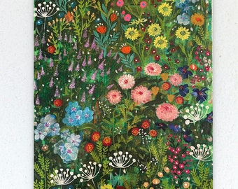 Original acrylic painting of summer meadow flowers. 45x60 cm. Acrylic on canvas. Handmade. Lavender. Unique artwork.