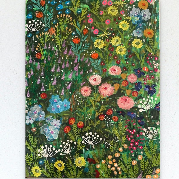 Original acrylic painting of summer meadow flowers. 45x60 cm. Acrylic on canvas. Handmade. Lavender. Unique artwork.