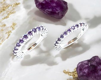 Amethyst Eternity Band Ring: Sterling Silver Shared Prong