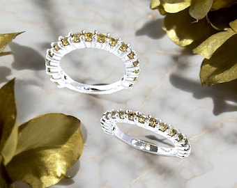 Golden Yellow Gemstone Sterling Silver Eternity Band Ring