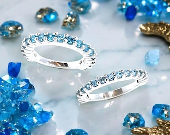 Blue Gemstone Eternity Band Ring: Sterling Silver Wedding Anniversary