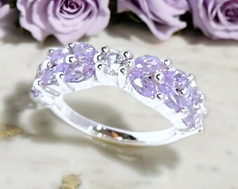 Lavender Gemstone Marquise Wedding Band: Double Line Anniversary Ring