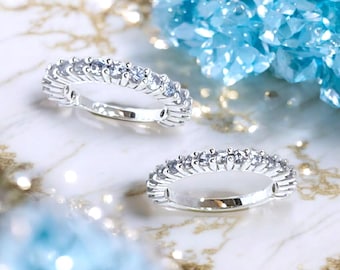 Aquamarine Gemstone Eternity Band Ring: Sterling Silver Anniversary Ring