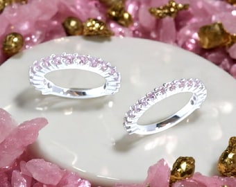 Pink Gemstone Eternity Band Ring: Sterling Silver Anniversary Ring