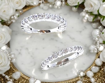 Cubic Zirconia Eternity Band Ring: Sterling Silver Wedding Anniversary