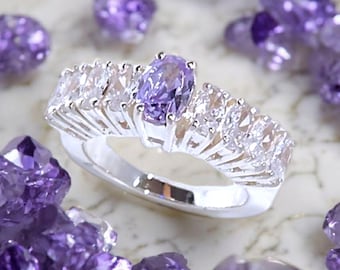 Lavender OVAL Anniversary Band, Wedding Ring for Women Engagement Ring, Half Eternity Available in full colors