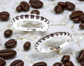 Coffee Gemstone Eternity Band Ring: Sterling Silver Anniversary Ring