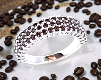 Coffee Brown Gemstone Ring: Raw Prong Setting, Half Eternity Band