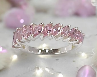 Pink Gem Art Deco Marquise Sterling Silver Wedding Band