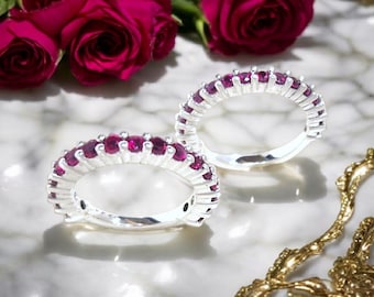 Red Garnet Gemstone Sterling Silver Eternity Band Ring