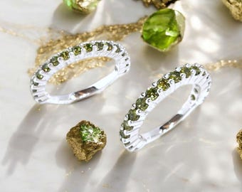 Peridot Gemstone Eternity Band Ring: Sterling Silver Anniversary Ring