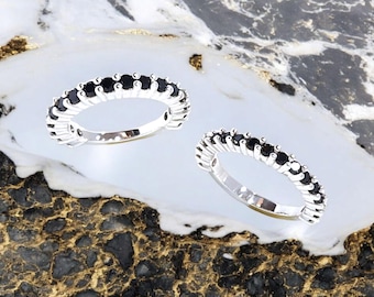 Black Gems Eternity Band Ring: Sterling Silver Wedding Anniversary