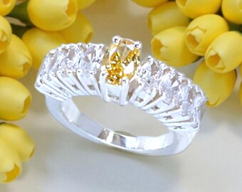 Golden Yellow OVAL Anniversary Band, Wedding Ring for Women Engagement Ring, Half Eternity Available in full colors