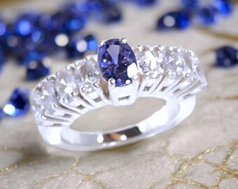Tanzanite OVAL Anniversary Band, Wedding Ring for Women Engagement Ring, Half Eternity Available in full colors