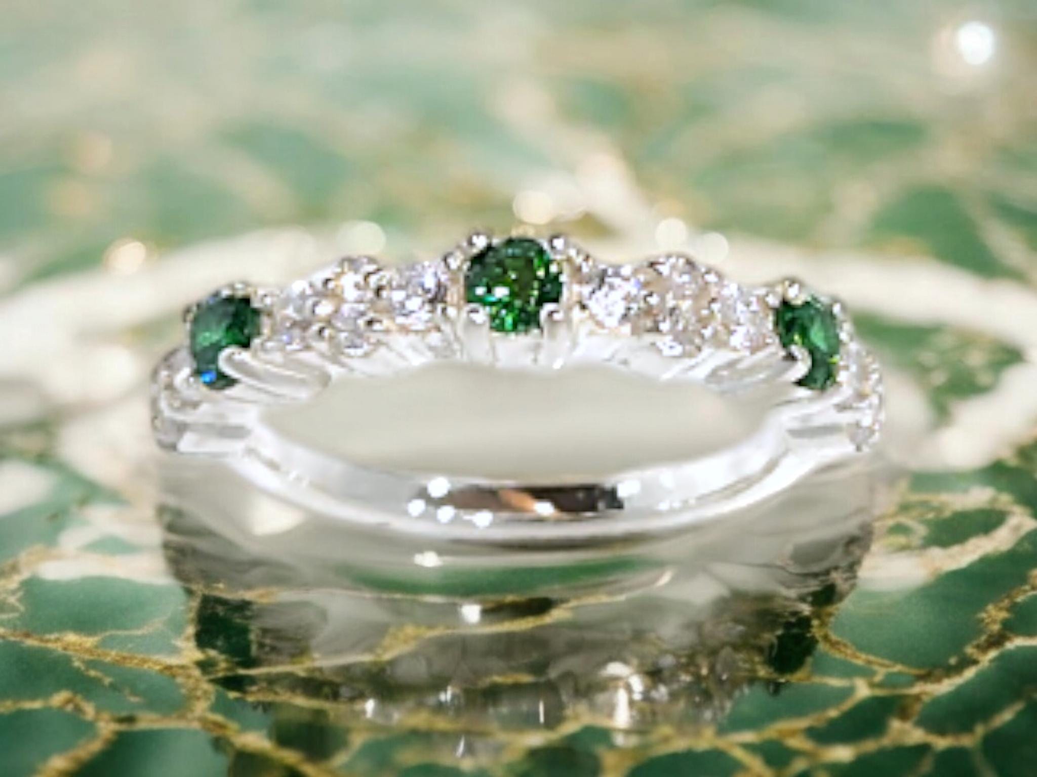 Emerald Green Gemstone Wedding Band: White CZ Half Eternity Ring - Etsy