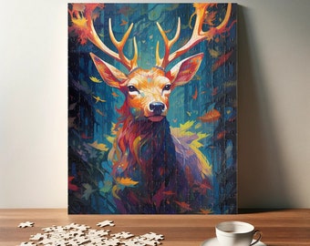 Autumn Majesty Deer-puzzel - kleurrijke bosdieren in het wild legpuzzel - perfect cadeau voor natuur- en hertenliefhebbers (110, 252, 520, 1014 stukjes