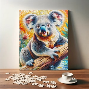 Vibrant Mosaic Koala Puzzle - Australian Wildlife Jigsaw - Exotic Animal Puzzle - Charming Koala Lover Gift (110, 252, 520 piece)