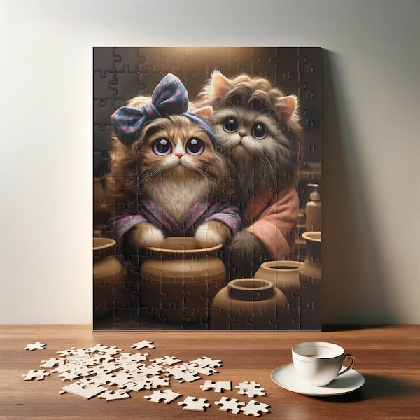 Charming Potter Cats Puzzle - Romantic Pottery Studio Jigsaw - Iconic Scene - Perfect Gift for Cat Lovers (110, 252, 520, 1014-piece)