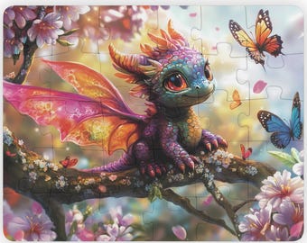 Kinderpuzzle 30-Teile - Bunter Baby-Drachen Jigsaw - Kinder-Koordinationsspiel - Magische Naturszene - Lustige Lernaktivität für Kinder