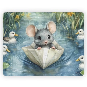 Kids&#39; Puzzle, 30-Piece - Adorable Mouse in Paper Boat Jigsaw - Children&#39;s Fun Game - Educational Toy - Pond Adventure - Fun Kids Activity