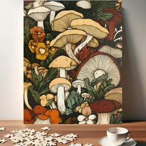 Enchanted Forest Mushroom Puzzle - Vintage Botanical Fungi Jigsaw - Gift for Nature and Mycology Enthusiasts (110, 252, 520, 1014 piece)